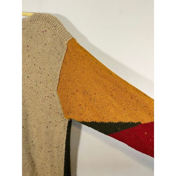 Retro Patchwork Knit Sweater M Red Colorful Festive Holiday Chic Western 80s - Picture 10 of 12